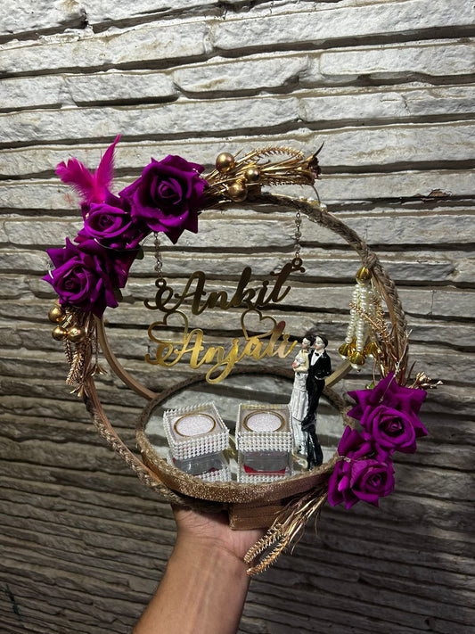 Ring Platter - Purple Rose with golden beads and couple