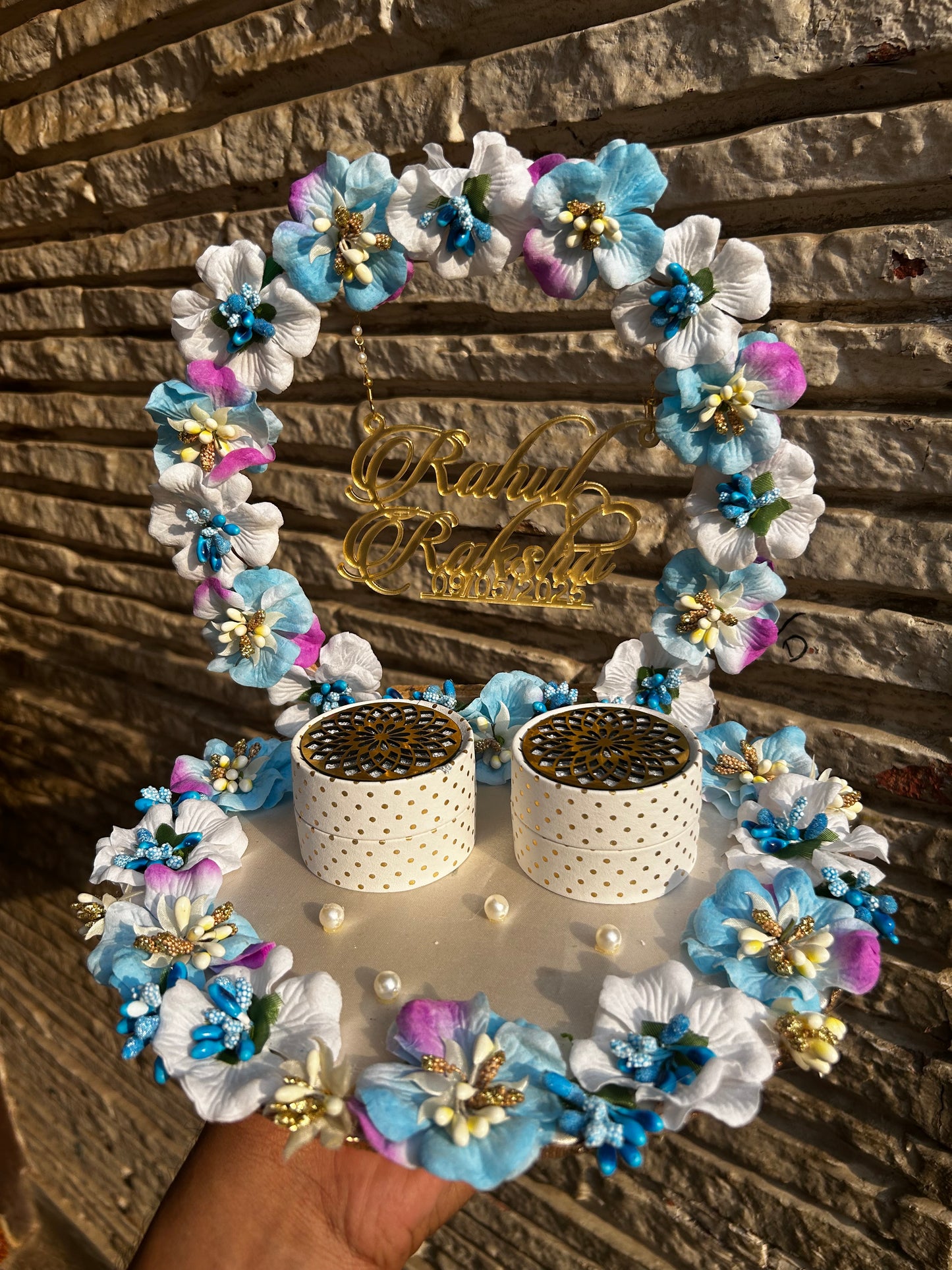 Ring Platter - Blue, Pink & White Design 23