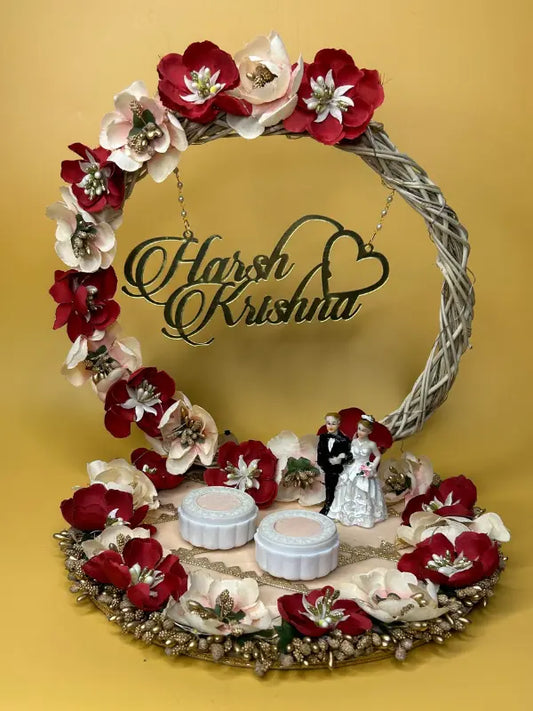 Ring Platter Maroon & Peach Flowers with Doll