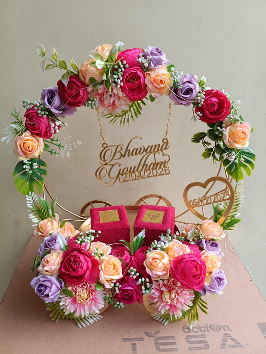 Metal Ring Platter - With Artificial Multicoloured Flowers