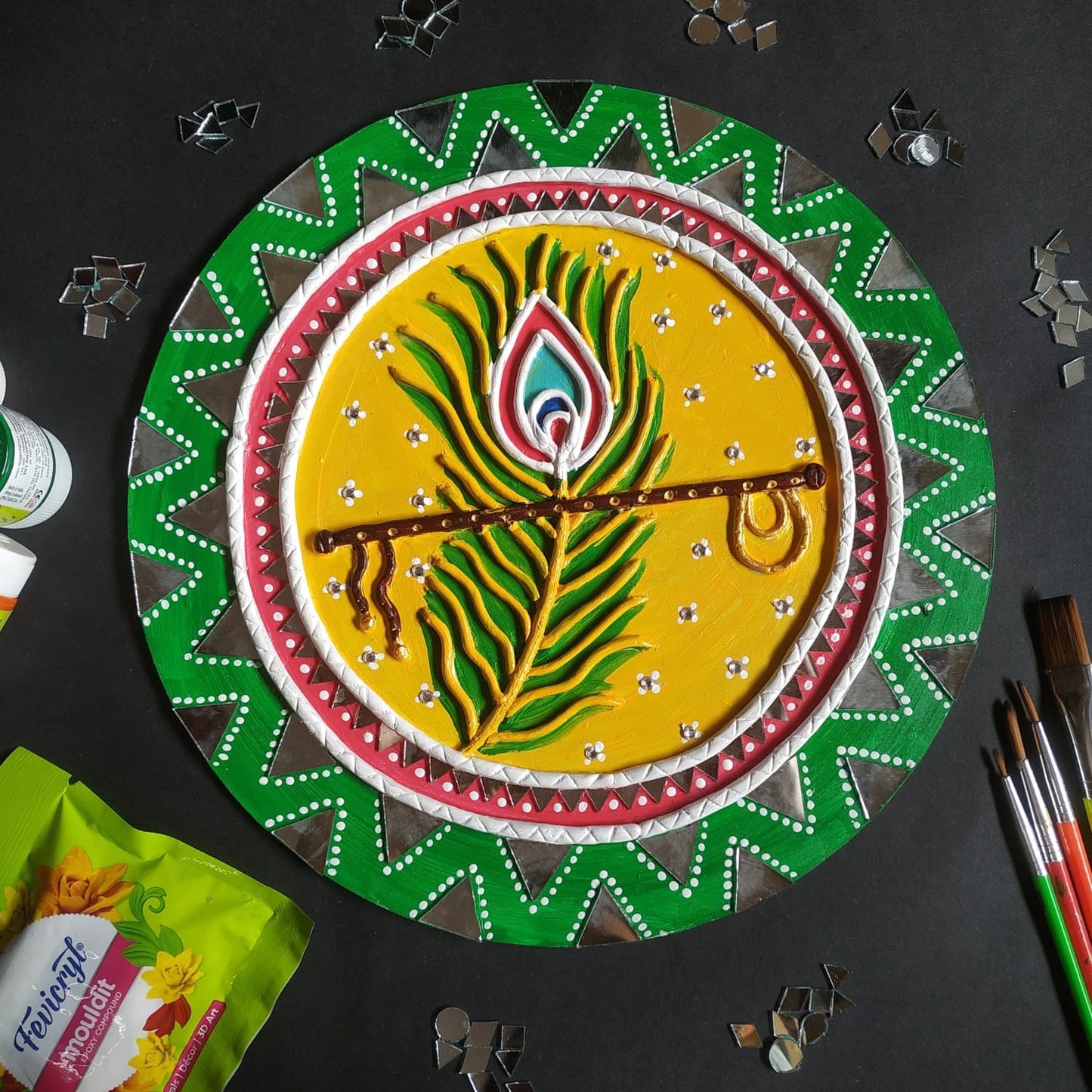 Krishna Feather Lippan Art Wall Hanging