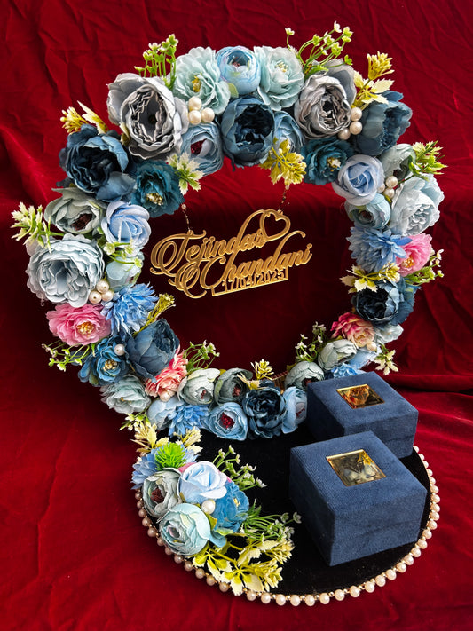 Ring Platter - Dark & Light Blue with some green and pink Flowers 28