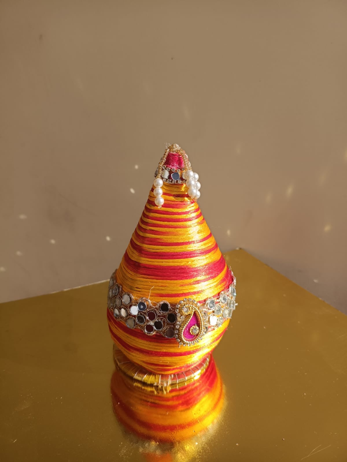 Traditional Red-Yellow Decorated Nariyal for Wedding & Puja (Kalash Coconut)