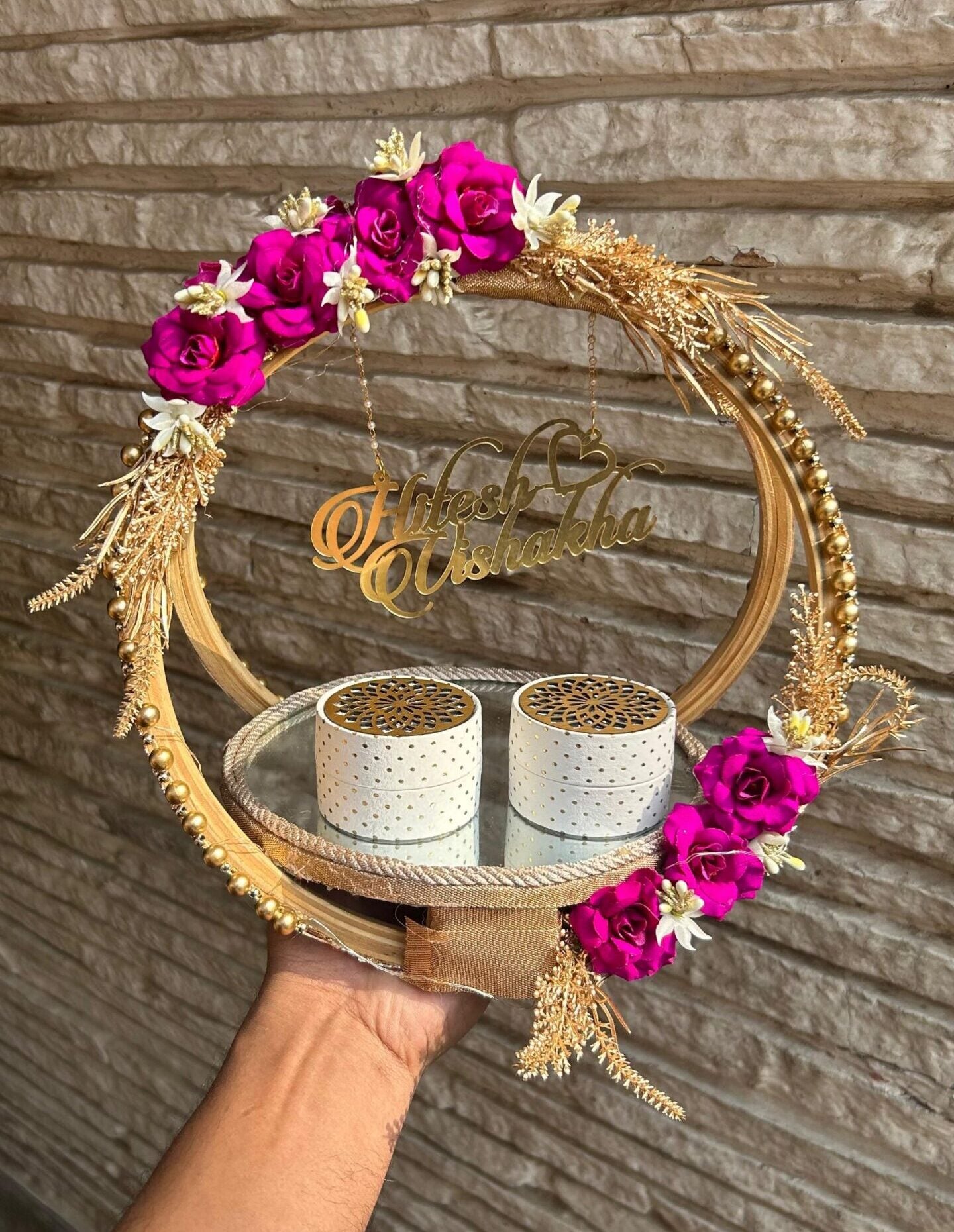 Ring Platter Purple flower with golden beads