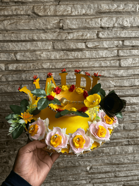 Haldi Platter - Colorful Yellow with Stick and bowl
