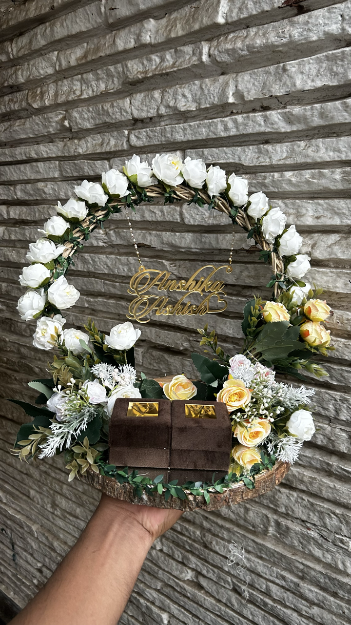 New Pinewood Ring Platter with White & Yellow Flowers