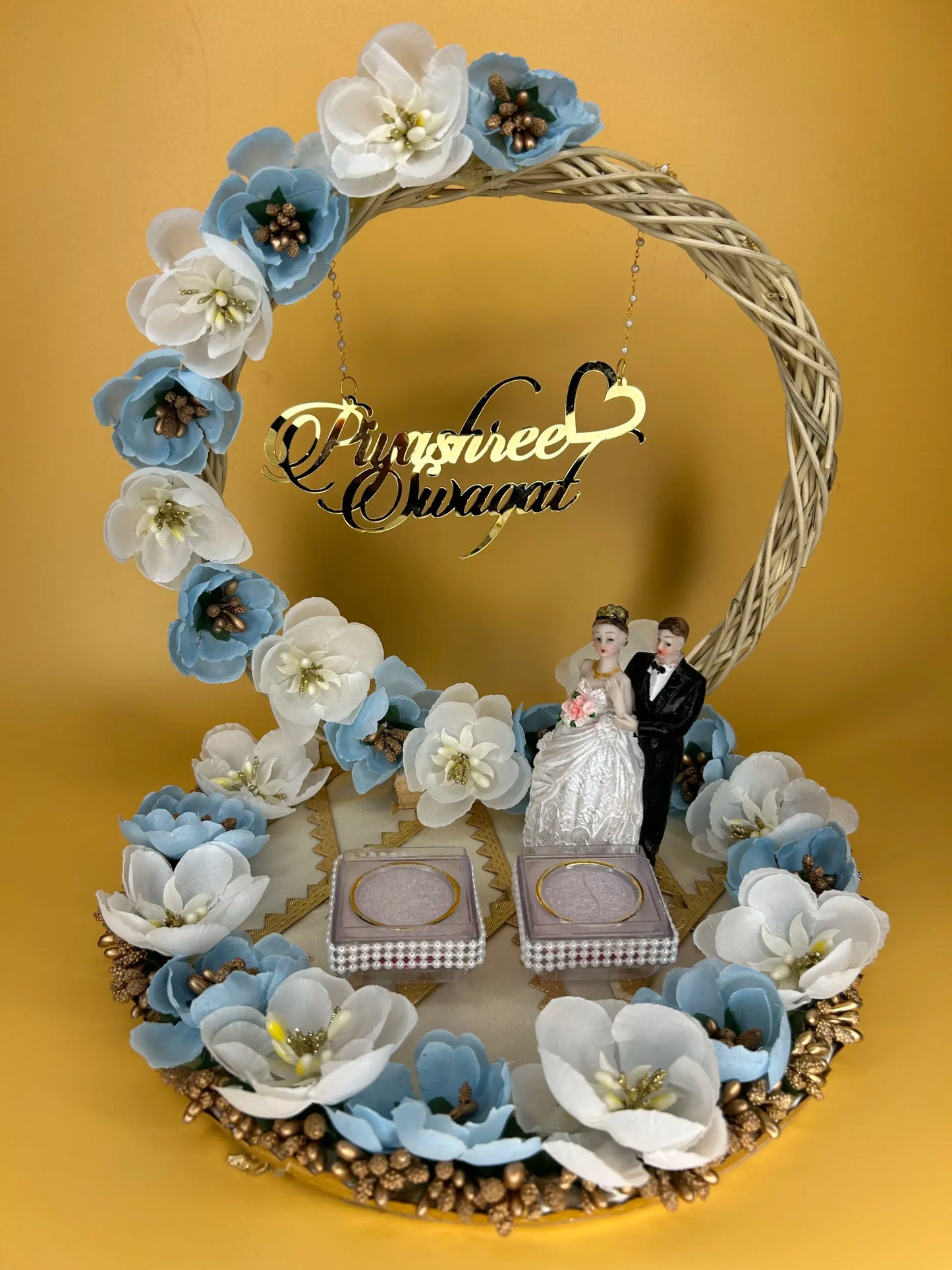 Ring Platter Light Blue & white Flowers with Doll