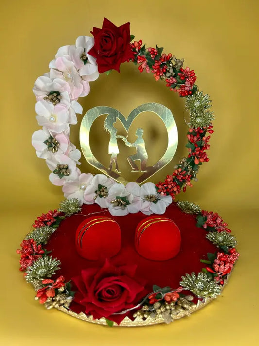 Red And White Ring Platter with golden Flowers 2