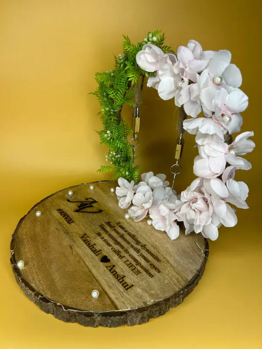 Ring Platter - Green and White Flowers with Engraving