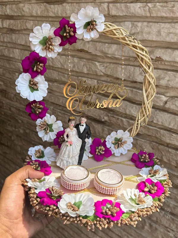 Ring Platter Purple & white Flowers with Doll