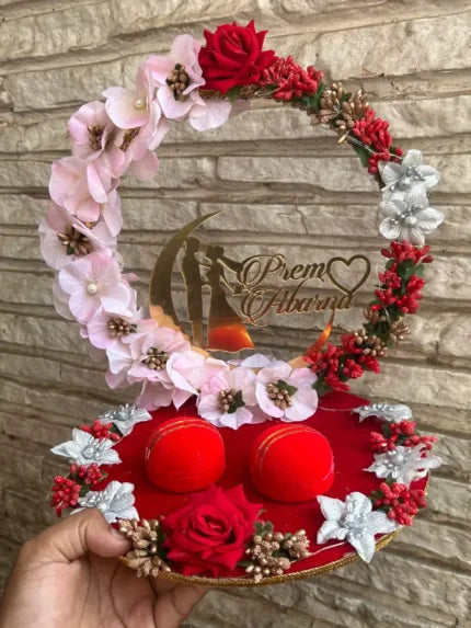 Ring Platter - Red And White with golden Flowers