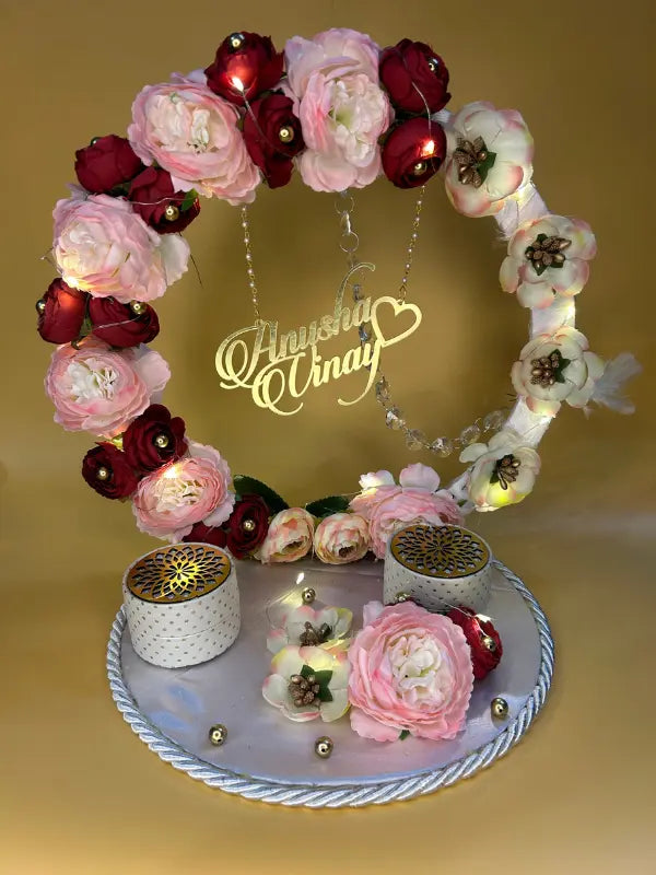 Ring Platter - With Red And Baby Pink Rose