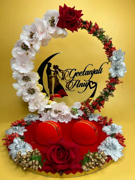 Ring Platter - Red And White with golden Flowers