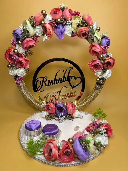 Ring Platter with Pink, Lavender, light green & white flower