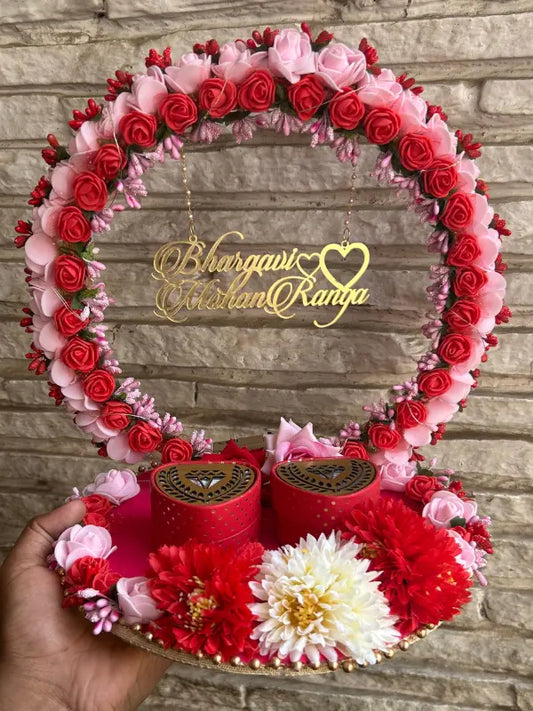 Ring Platter with Red and Pink Foam Flowers
