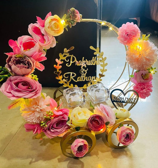 Metal Ring Platter With Pink And Yellow Roses