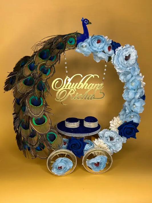 Metal Ring Platter - With Light & Dark Blue and Peacock