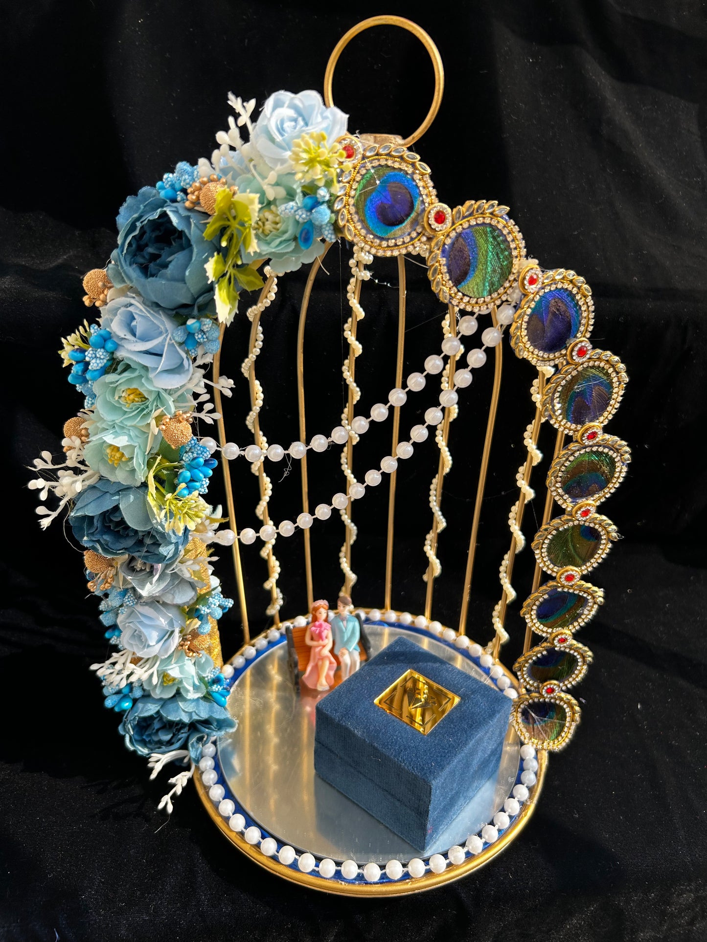 Metal Ring Platter - Dark & Light Blue Flowers 29