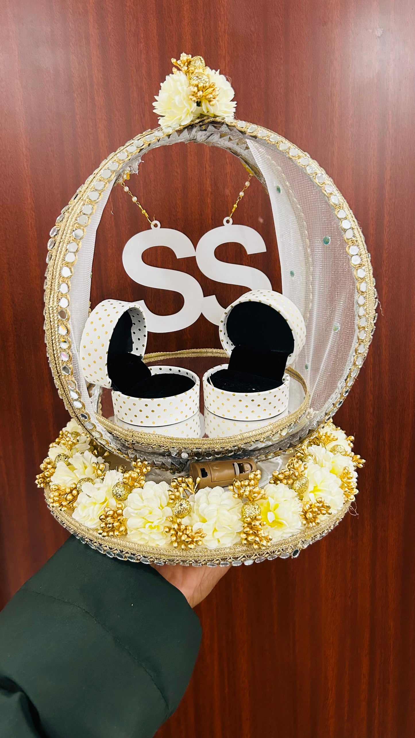 Ring Platter with white and Golden flowers