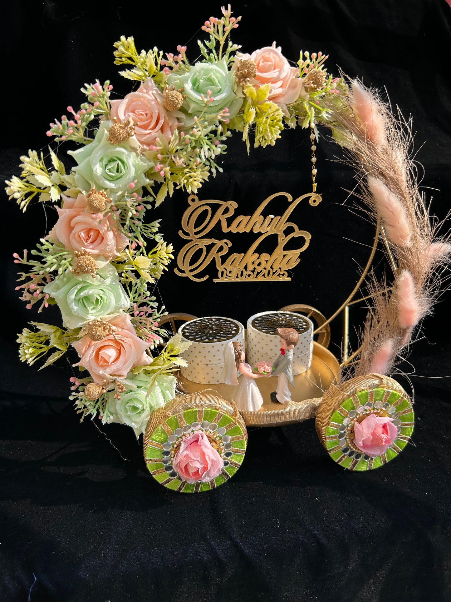 Metal Ring Platter - Green & Cream Flowers 31