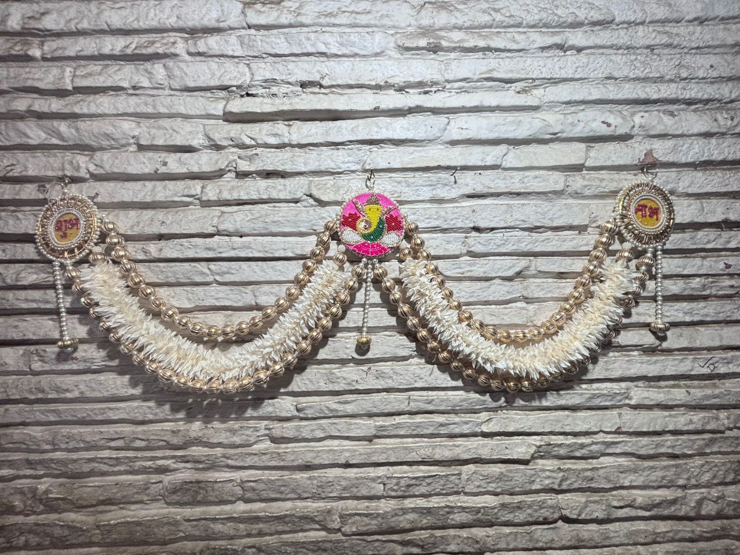 Ganeshji white and Golden Toran | Bandhanwar with Side Hanging (40” W Approx)