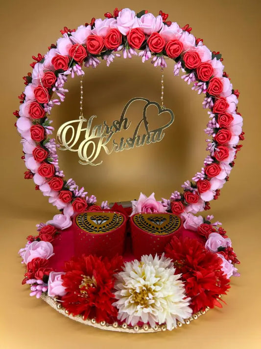 Ring Platter with Red and Pink Foam Flowers