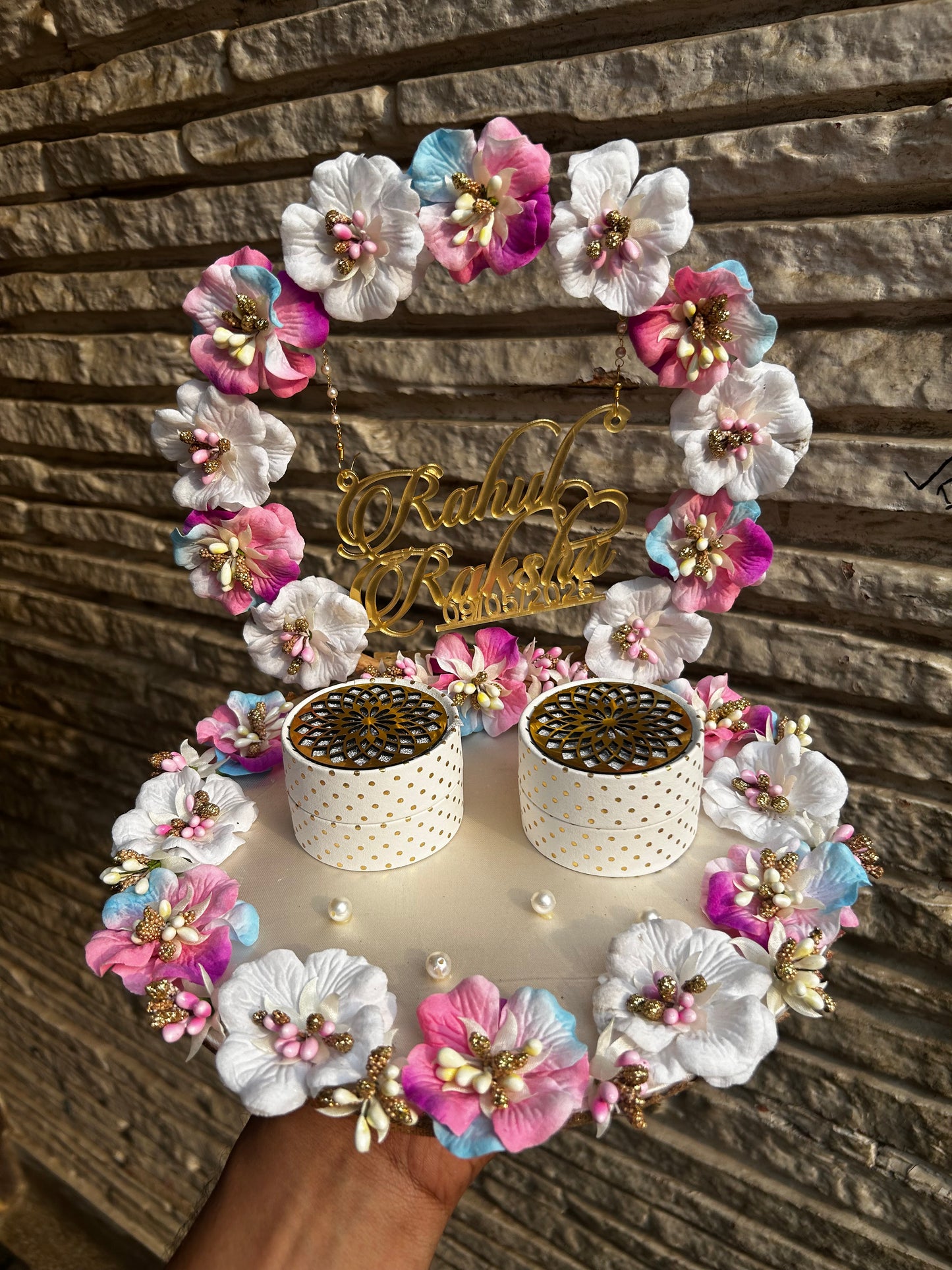 Ring Platter - Pink, Blue & White Design 22