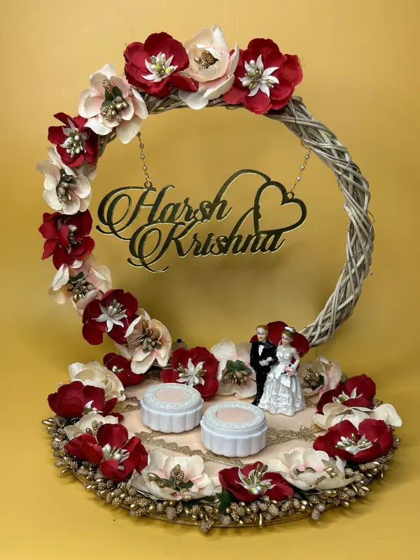 Ring Platter Maroon & Peach Flowers with Doll