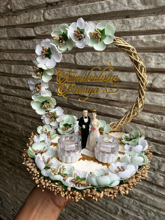 Ring Platter light Green & white Flowers with Doll