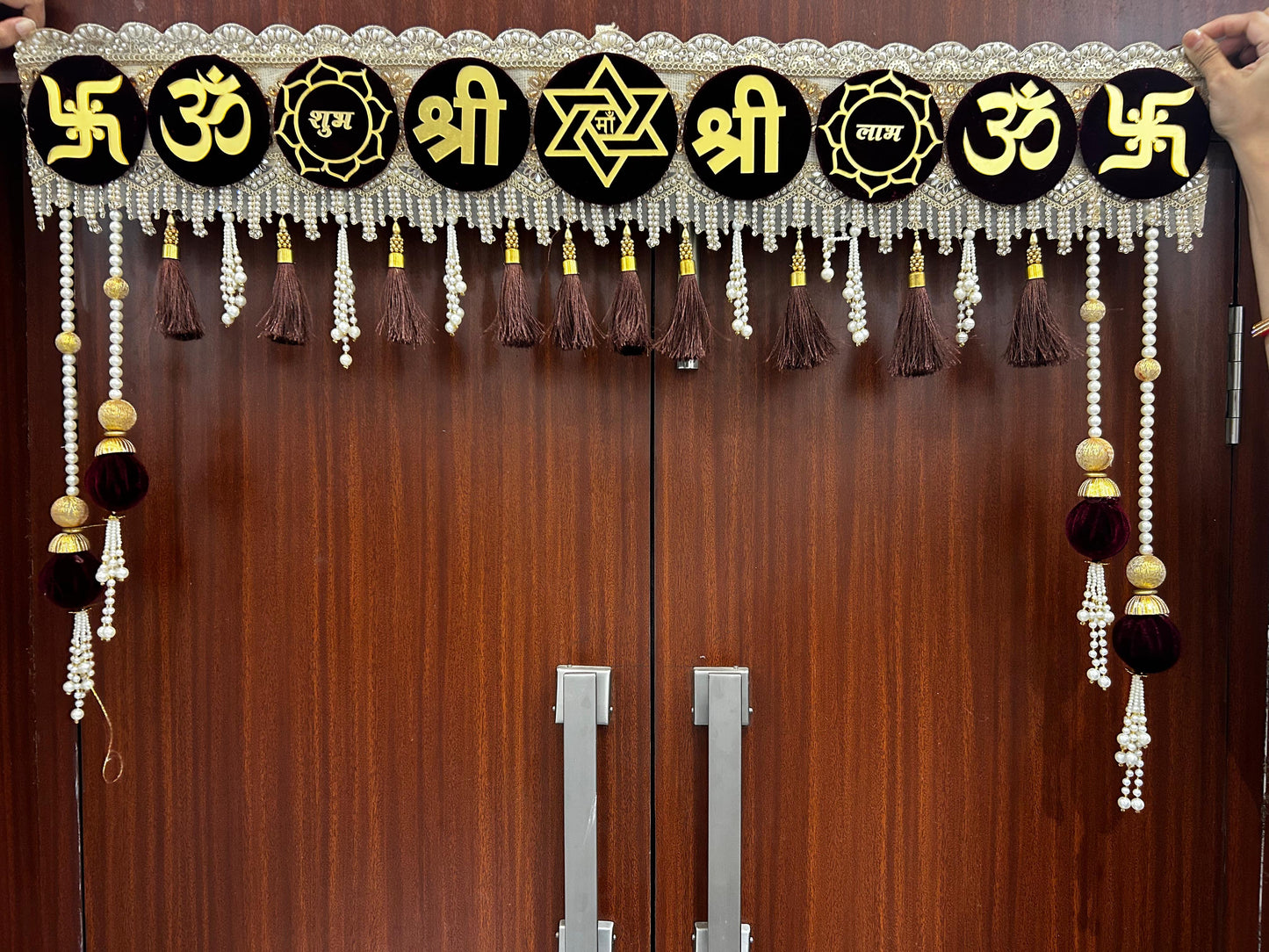 Handmade Shubh Labh Om bandhanwar for main door with tassels and festive door decoration