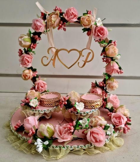 Pink and Peach colour Flower Ring Platter for engagement