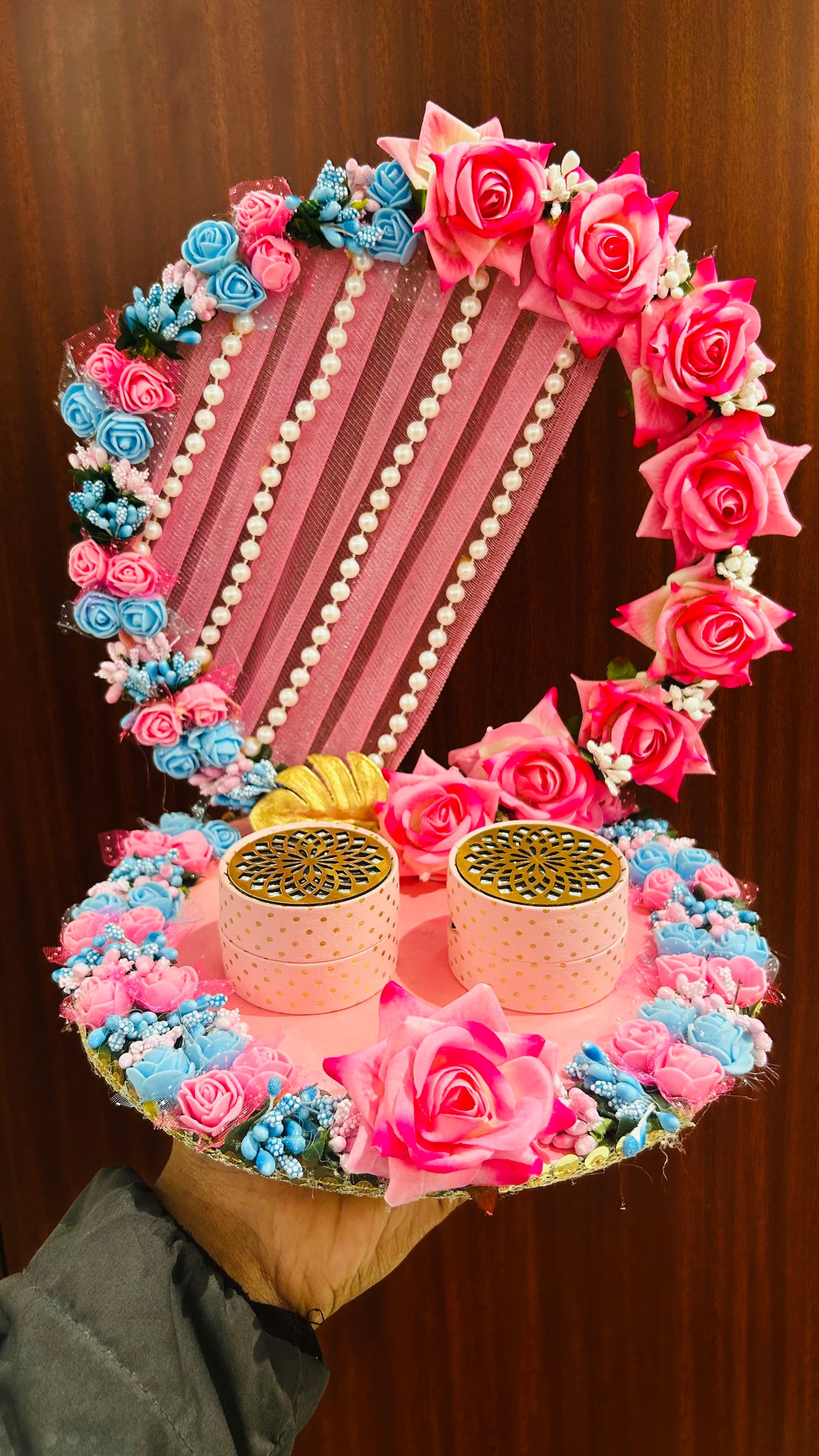 Ring Platter with Pink and Blue flowers Design