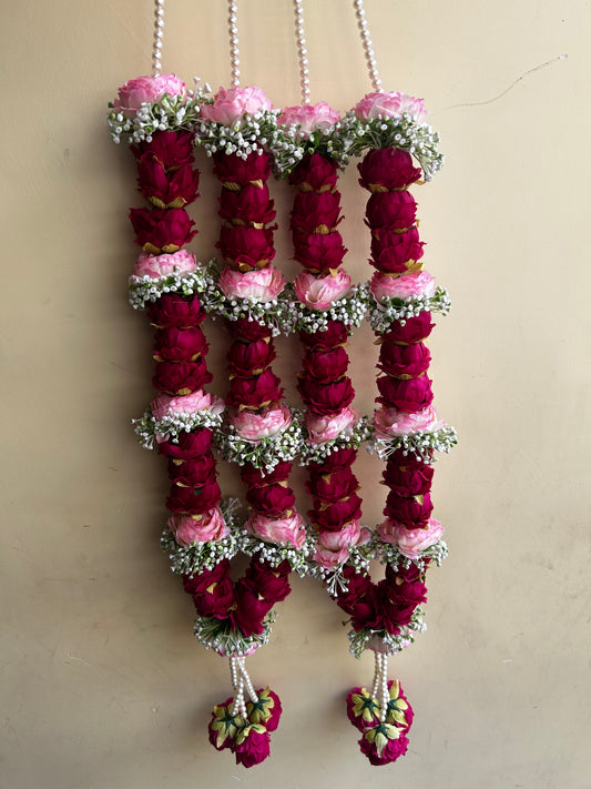 Dark Pink Lotus Varmala – Bride & Groom Wedding Garland Set