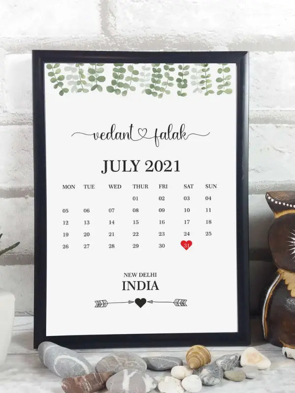 Calendar Frame for Couples with Name Date and Place