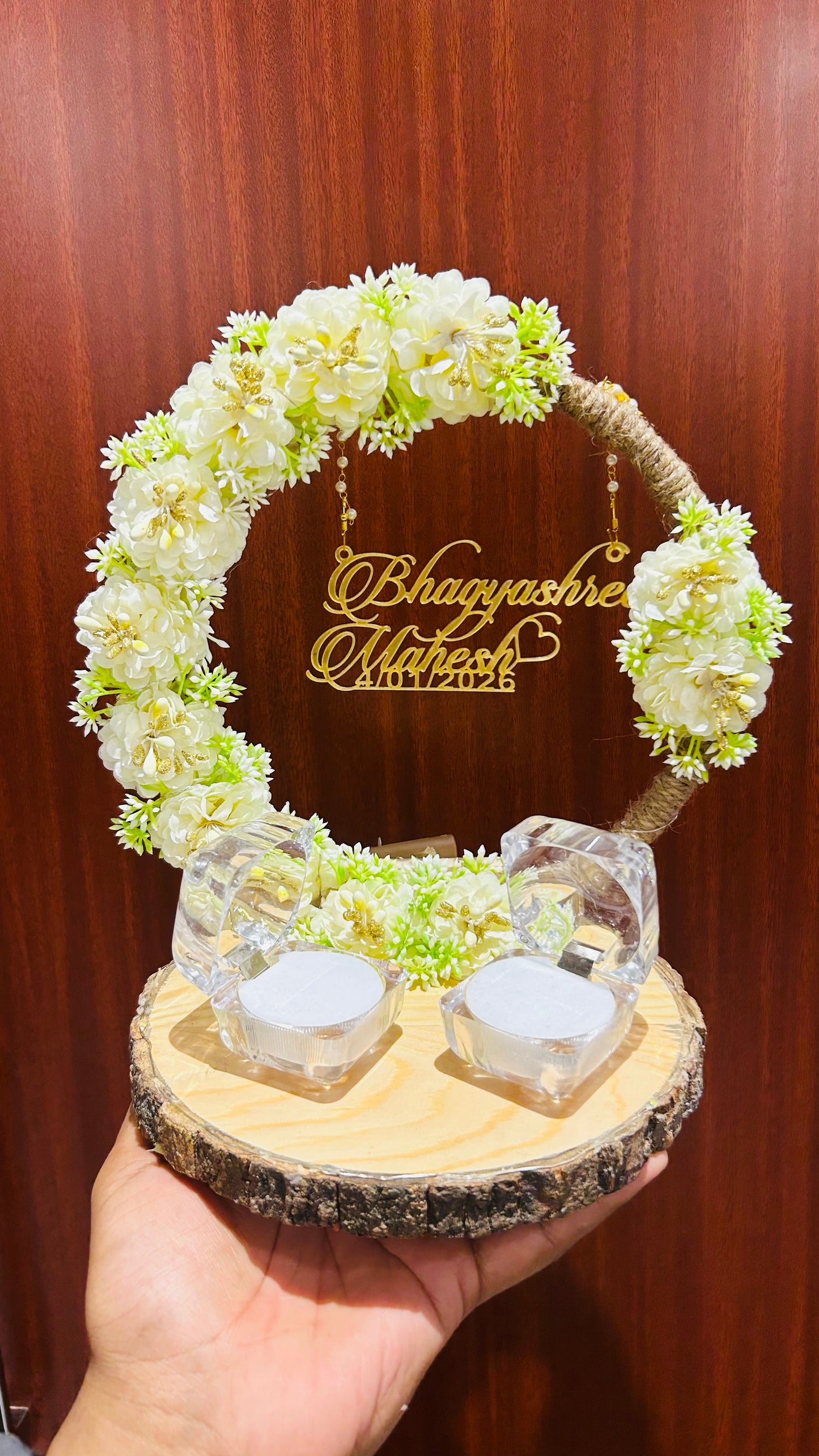 Ring Platter with White and Green flowers