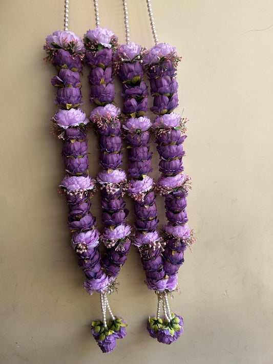 Purple Lotus Varmala – Lavender & Violet Jai Mala with Pearl Tassel