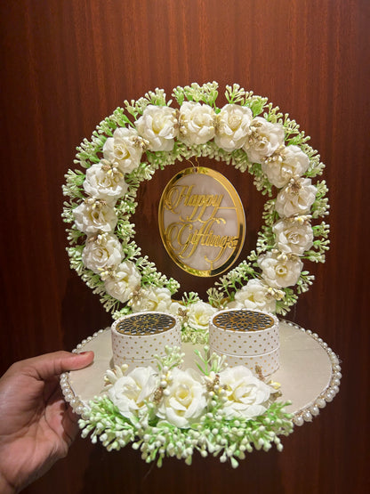 Ring Platter with white and green flower