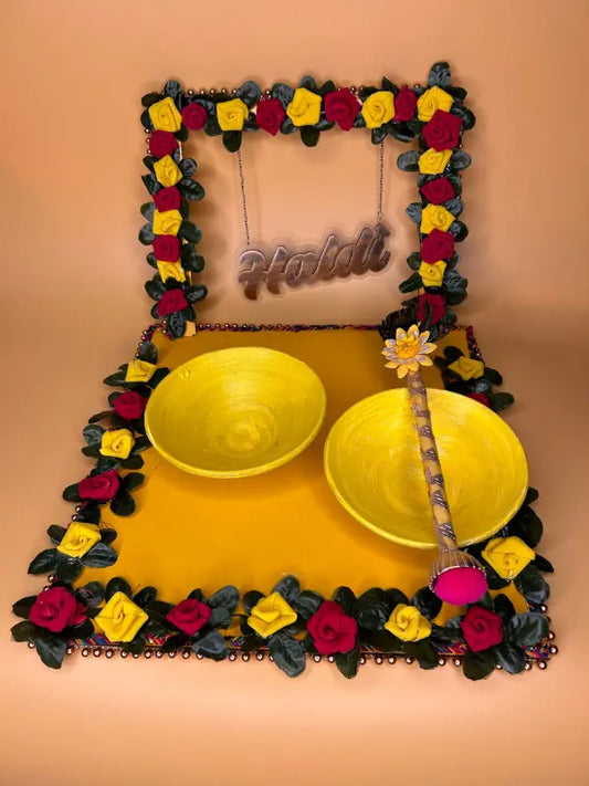 Haldi Platter – Red and Yellow with Stick and two bowl
