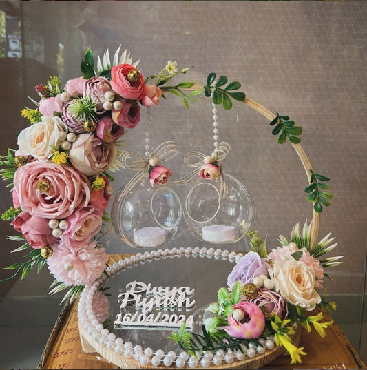 Ring Platter with Glass base and Multicolour Flowers
