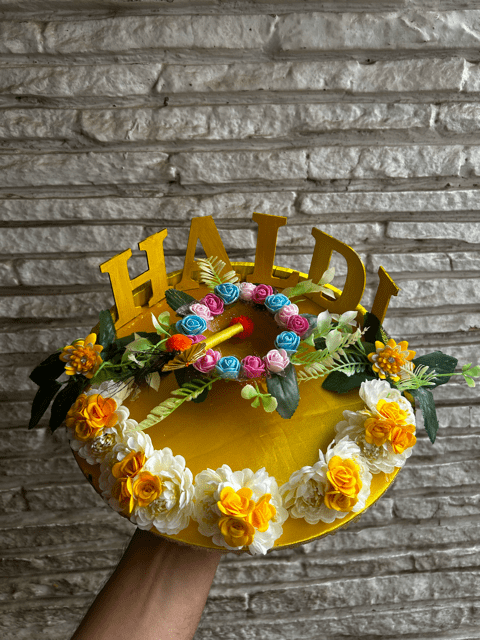 Haldi Platter - Yellow and White with Stick and bowl
