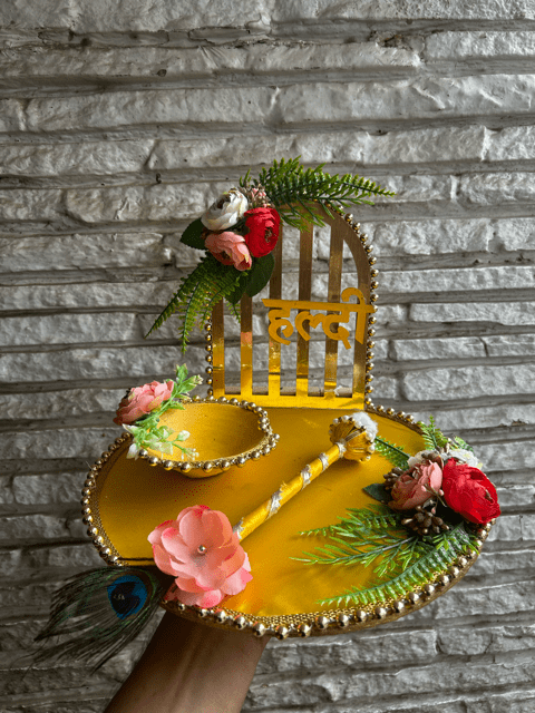 Haldi Platter - Red and Yellow with Stick and bowl