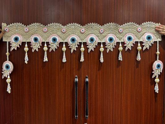 Handmade peacock evil eye bandhanwar for main door with pearl tassels and festive door decoration