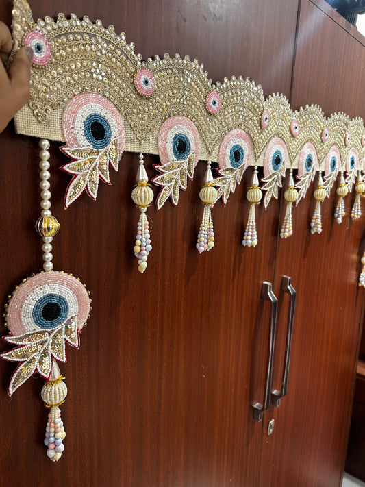 Handmade Peacock Evil Eye Bandhanwar for Door | Decorative Toran for Home Entrance (40” W Approx)