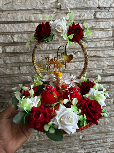 Ring Platter -Red and White with Ganesha