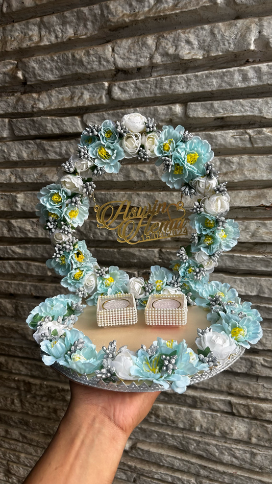 Ring Platter with Light Blue and White Flowers