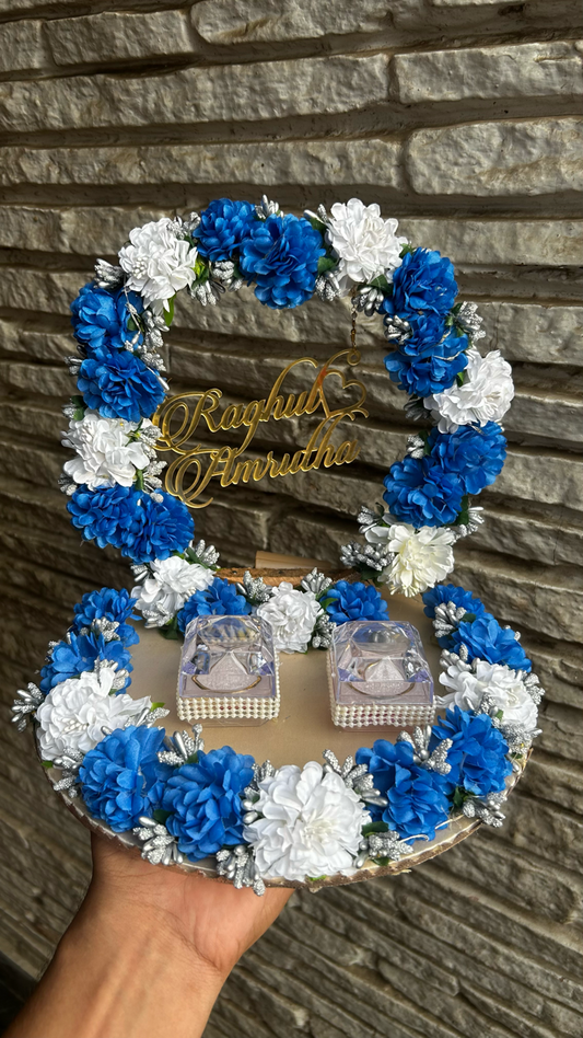 Ring Platter with Dark Blue and White Flowers