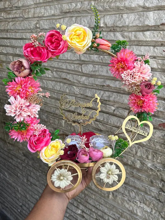 Metal Ring Platter With Pink And Yellow Roses