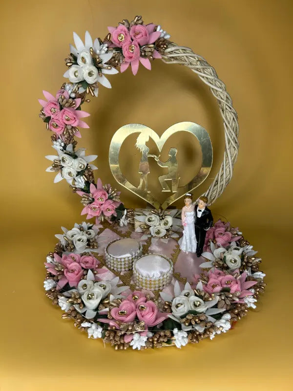 Pink and White Flower Ring Platter With Just Engaged