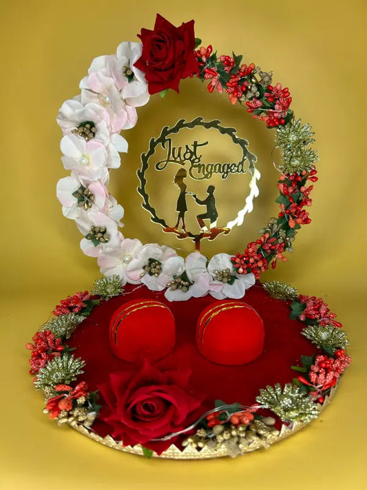 Red And White Ring Platter with golden Flowers 2