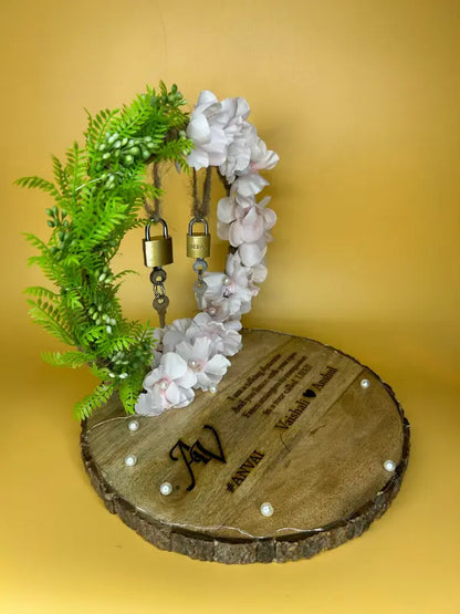 Ring Platter - Green and White Flowers with Engraving